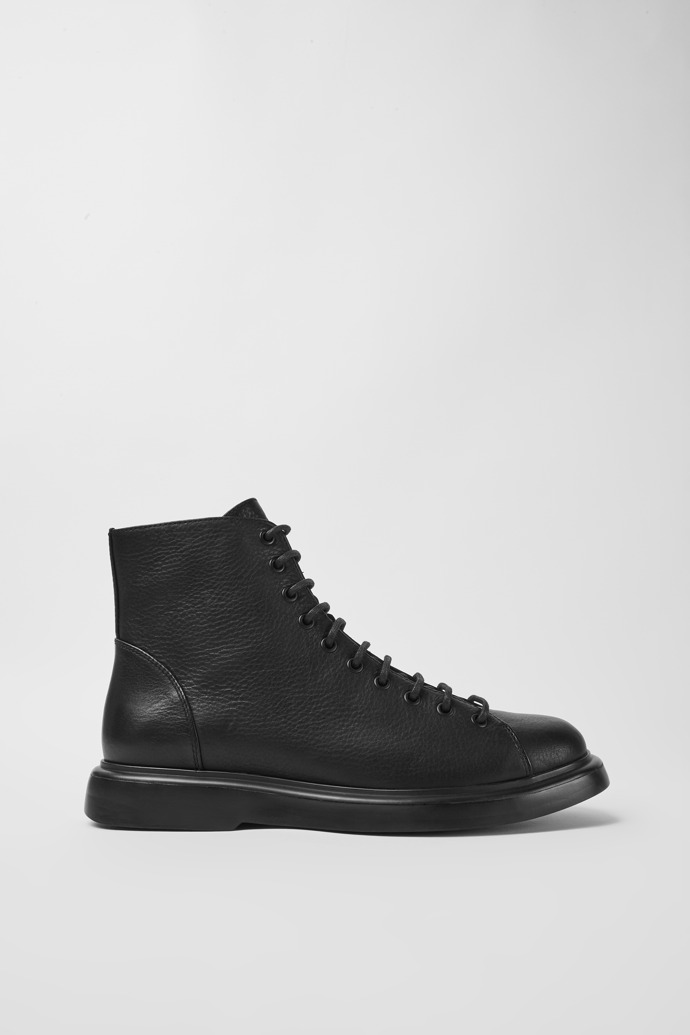 Side view of Poligono Black leather ankle boots for men