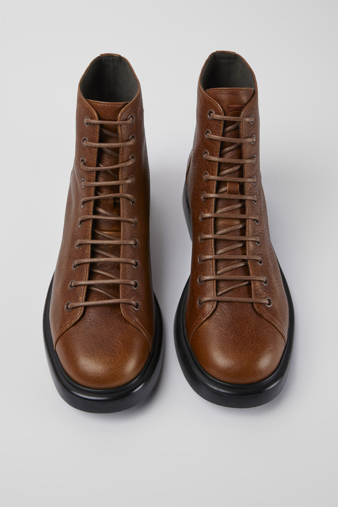 Overhead view of Poligono Brown leather ankle boots for men