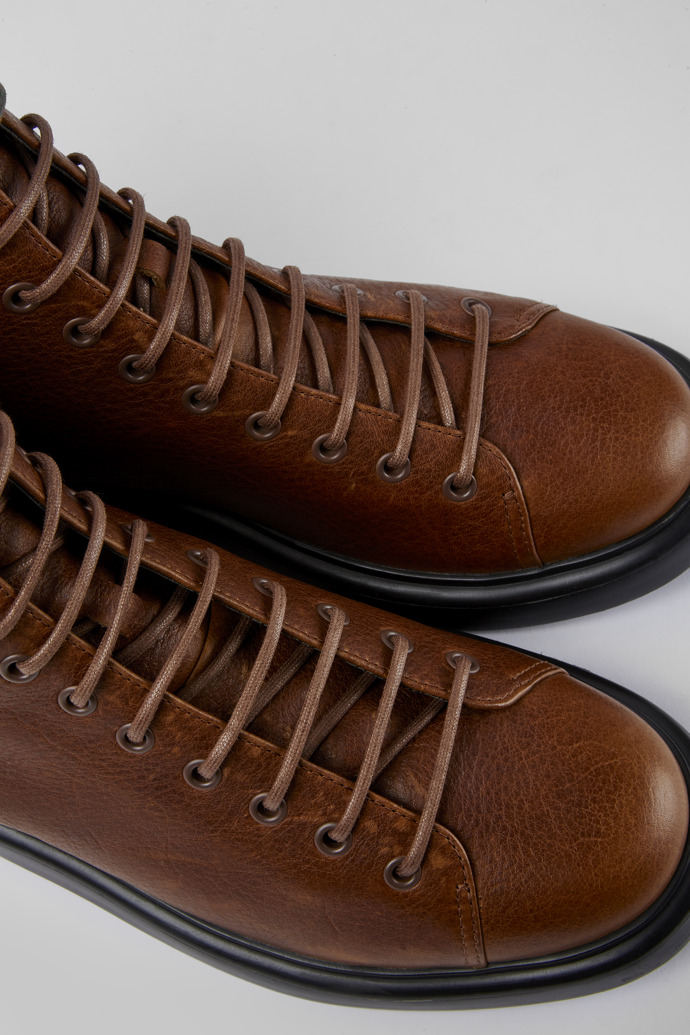 Close-up view of Poligono Brown leather ankle boots for men