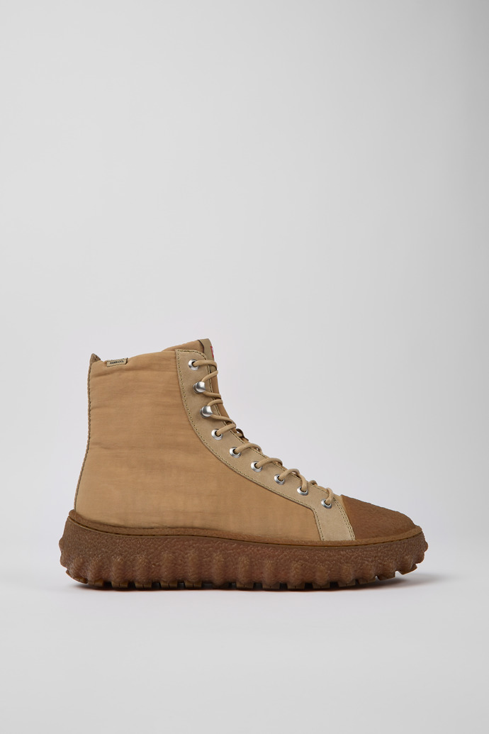 Image of Side view of Ground Beige textile and leather ankle boots for men