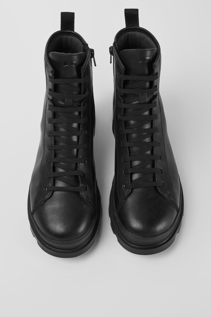 Overhead view of Brutus Black leather lace-up boots