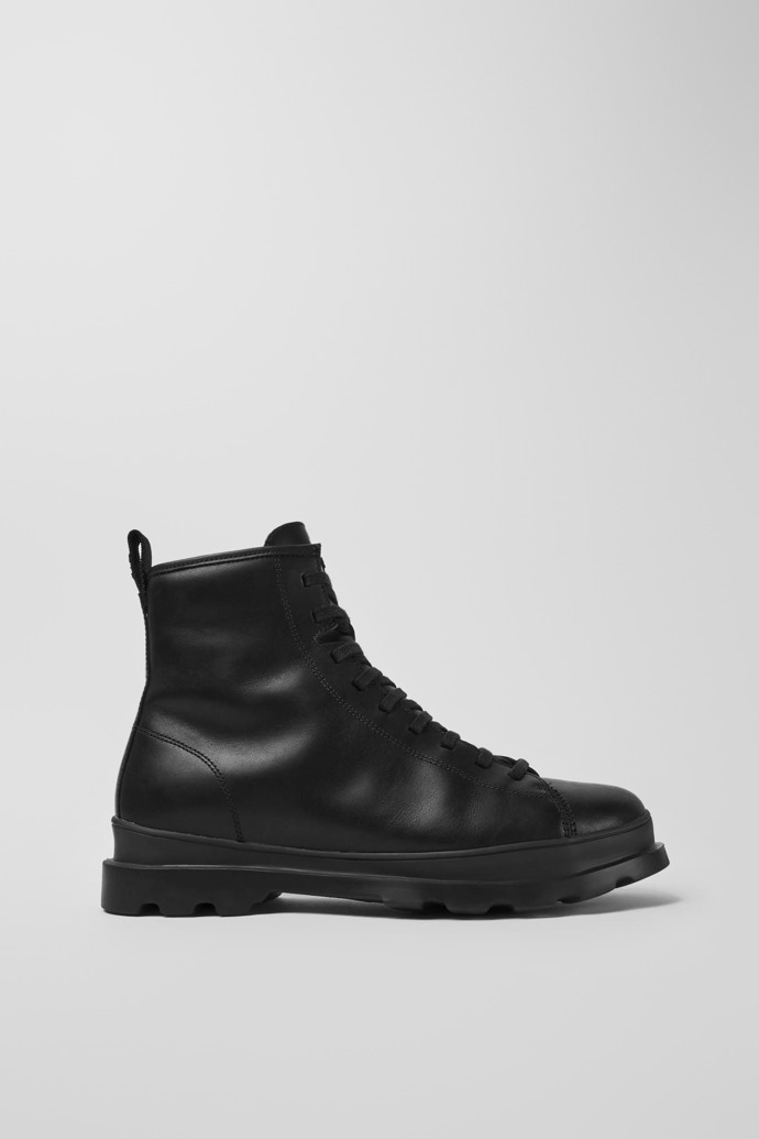 Side view of Brutus Black leather lace-up boots