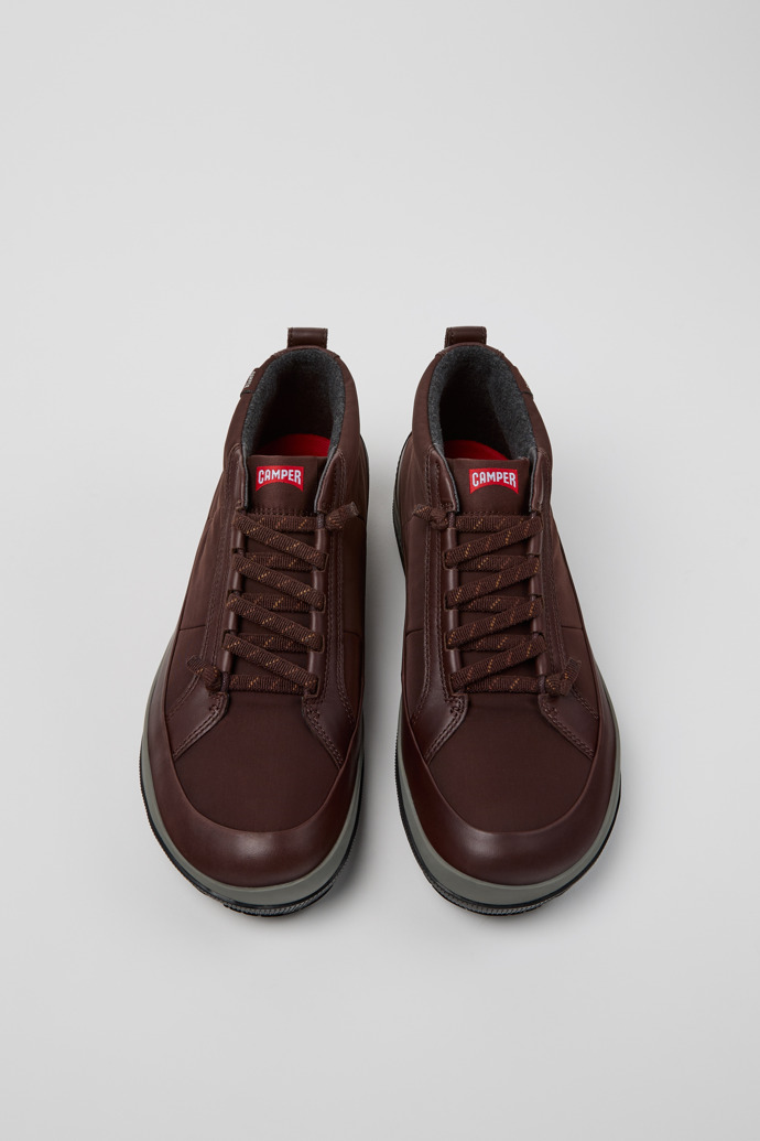 Overhead view of Peu Pista GM - PrimaLoft Brown Textile and Leather Ankle Boots for Men.