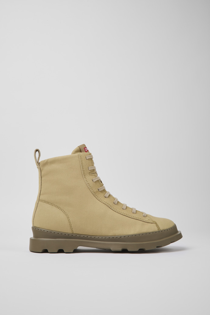 Side view of Brutus Beige textile and nubuck ankle boots for men