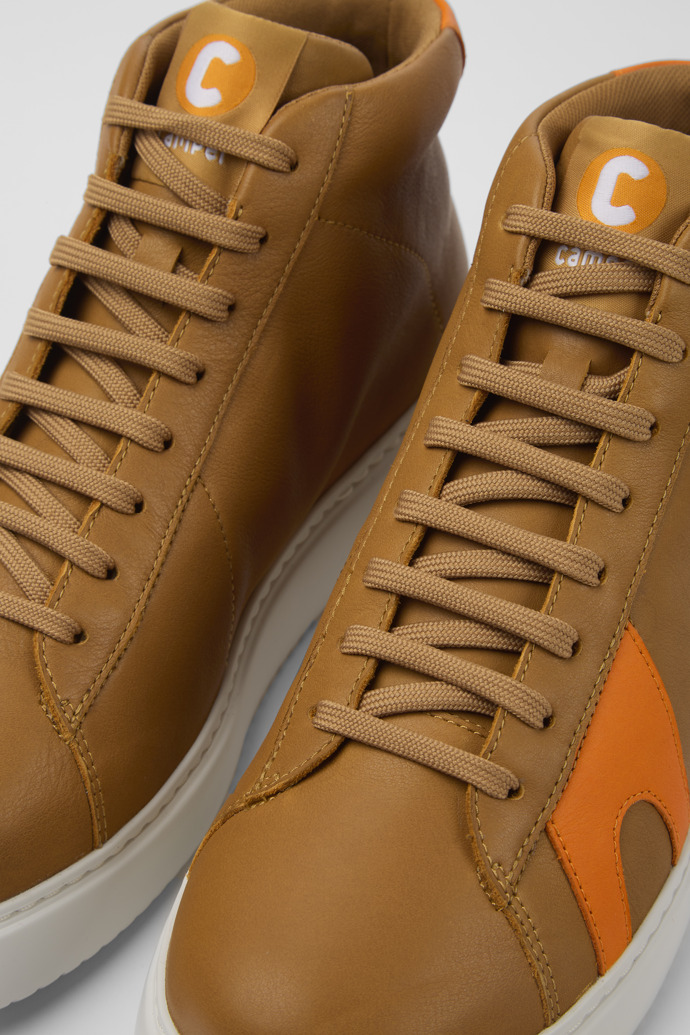 Close-up view of Runner K21 Brown and orange leather sneakers