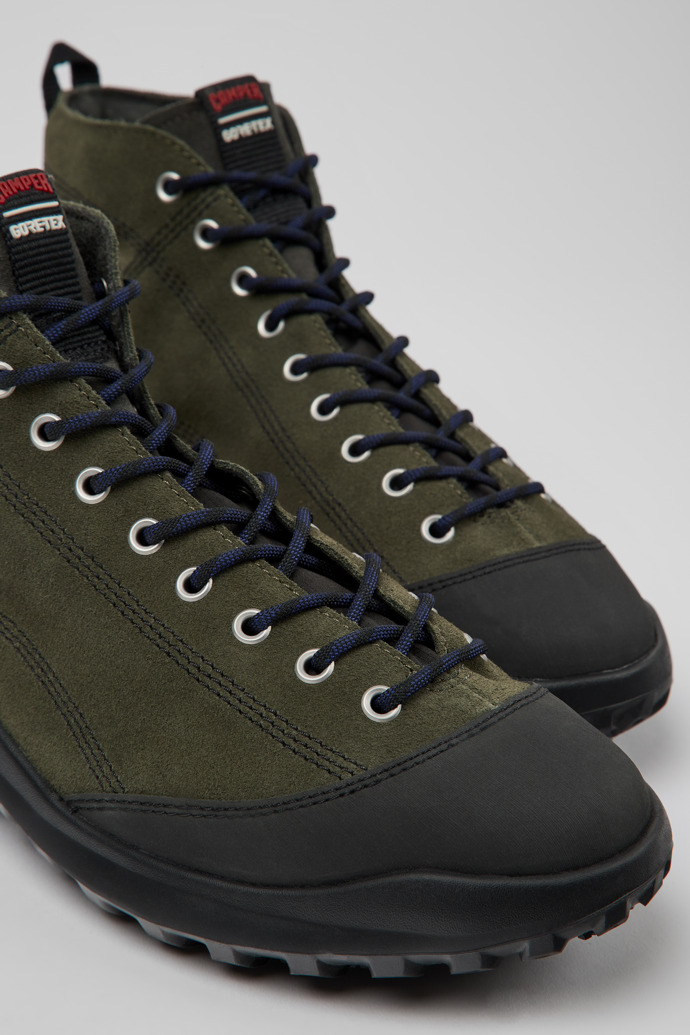 Close-up view of CRCLR Green nubuck and textile ankle boots for men