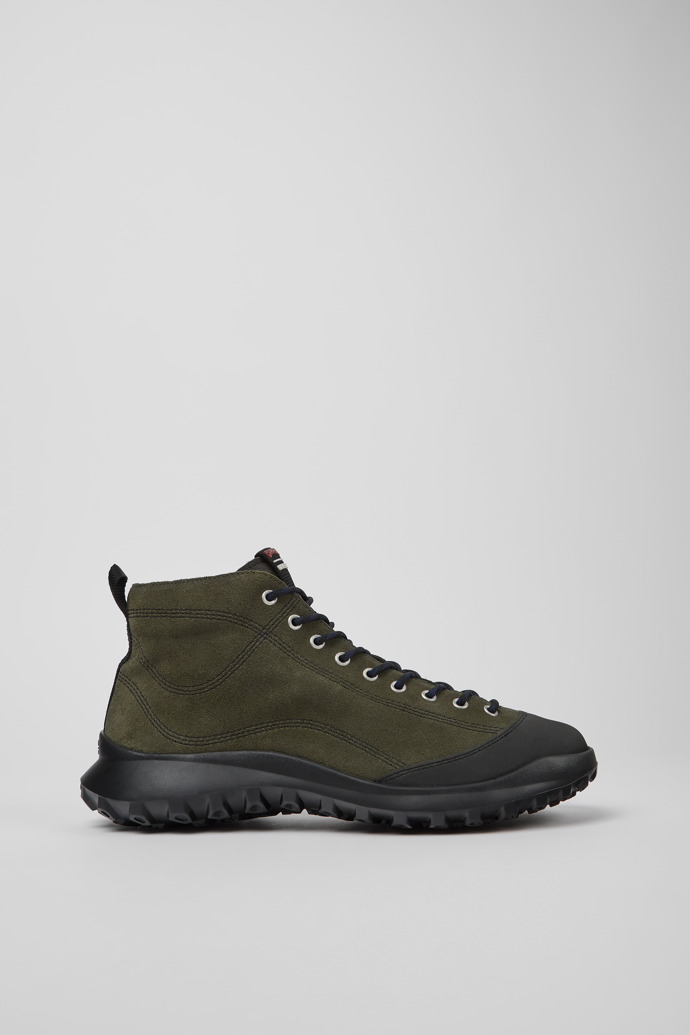 Side view of CRCLR Green nubuck and textile ankle boots for men