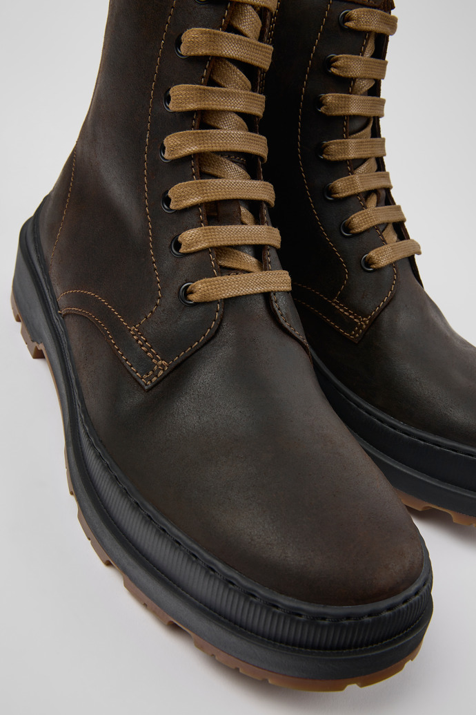 Close-up view of Brutus Trek Brown nubuck medium boots for men