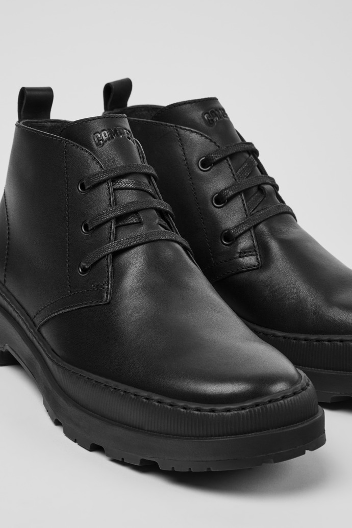 Close-up view of Brutus Trek Black leather ankle boots for men