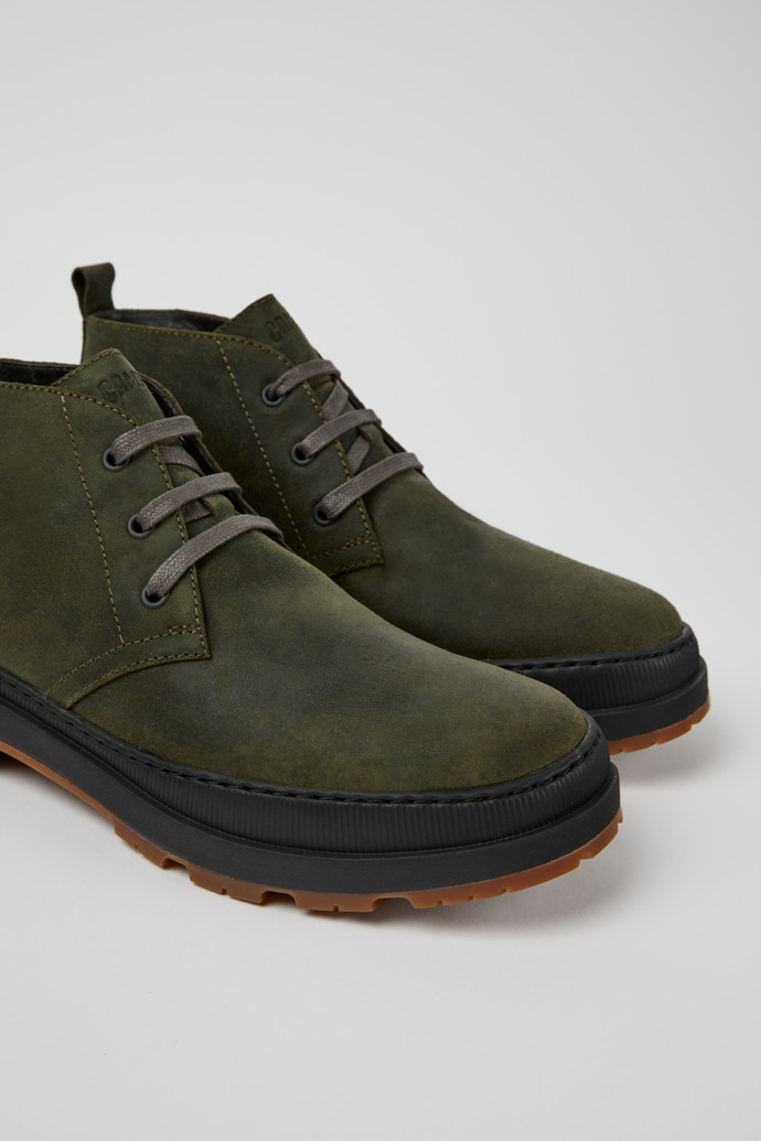 Close-up view of Brutus Trek Dark green nubuck ankle boots for men