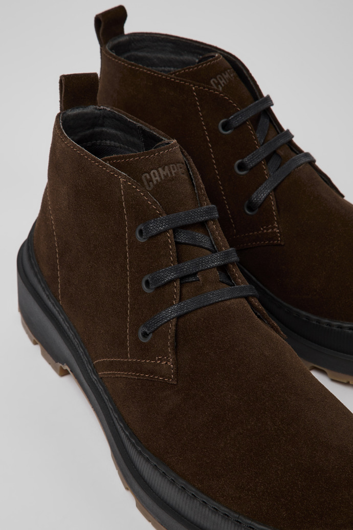 Close-up view of Brutus Trek Brown nubuck ankle boots for men