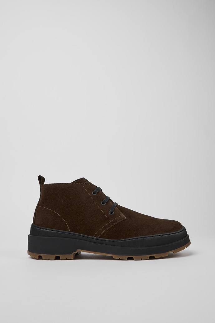 Side view of Brutus Trek Brown nubuck ankle boots for men
