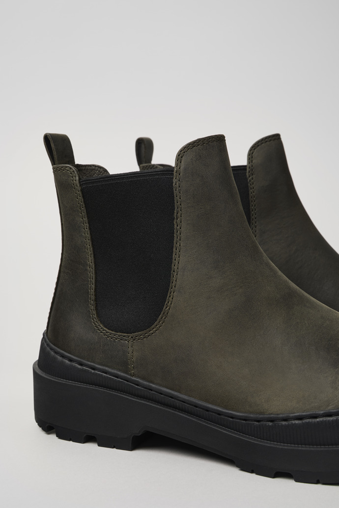 Close-up view of Brutus Trek MICHELIN Green nubuck ankle boots for men