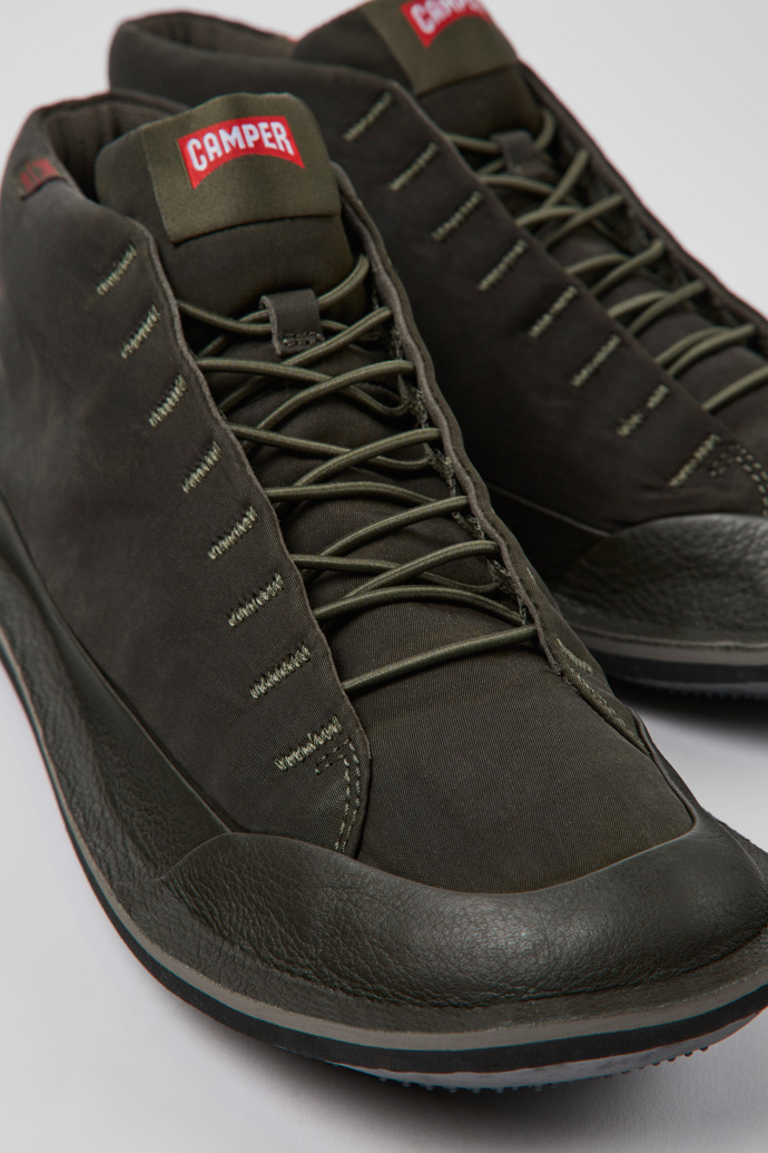 Close-up view of Beetle PrimaLoft® Green textile and nubuck ankle boots for men