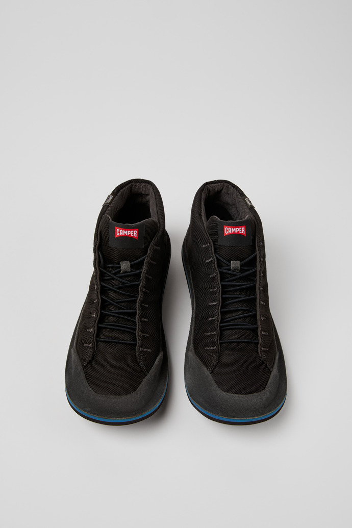 Overhead view of Beetle Black Textile and Nubuck Ankle Boots for Men.