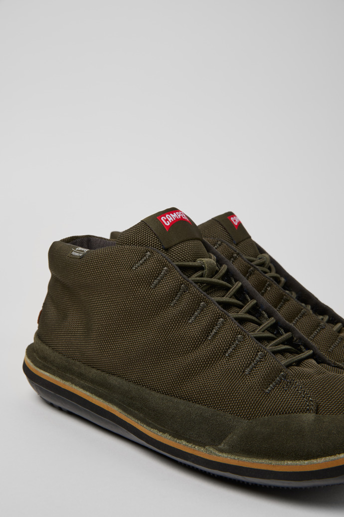 Close-up view of Beetle Green Textile and Nubuck Ankle Boots for Men.