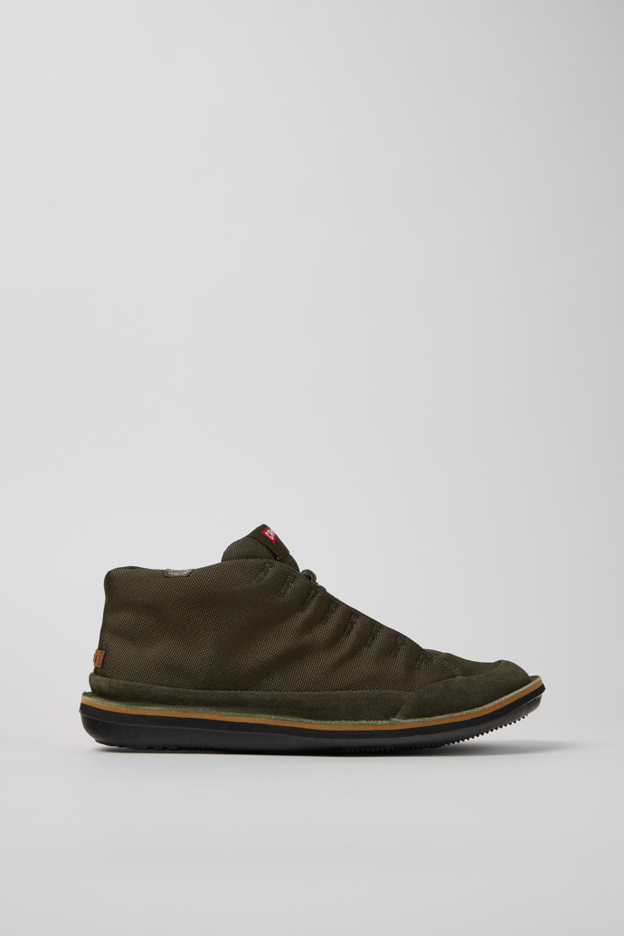 Side view of Beetle Green Textile and Nubuck Ankle Boots for Men.
