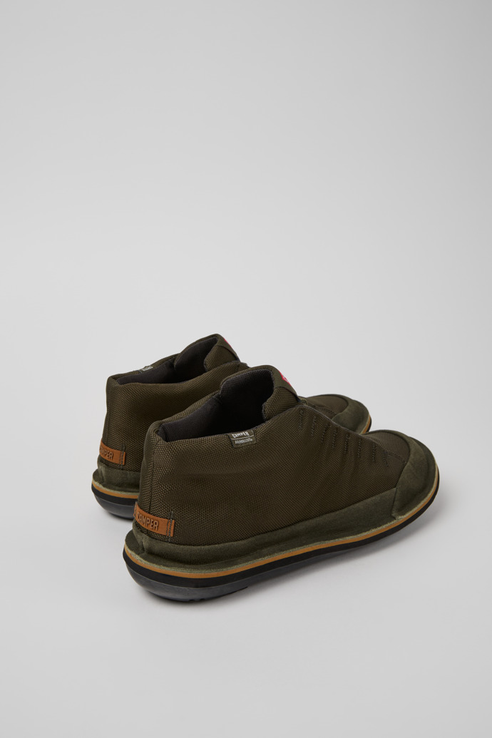 Back view of Beetle Green Textile and Nubuck Ankle Boots for Men.