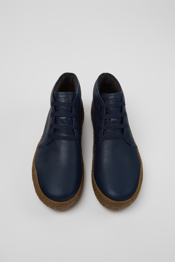Overhead view of Peu Terreno Blue Leather Ankle Boots for Men.