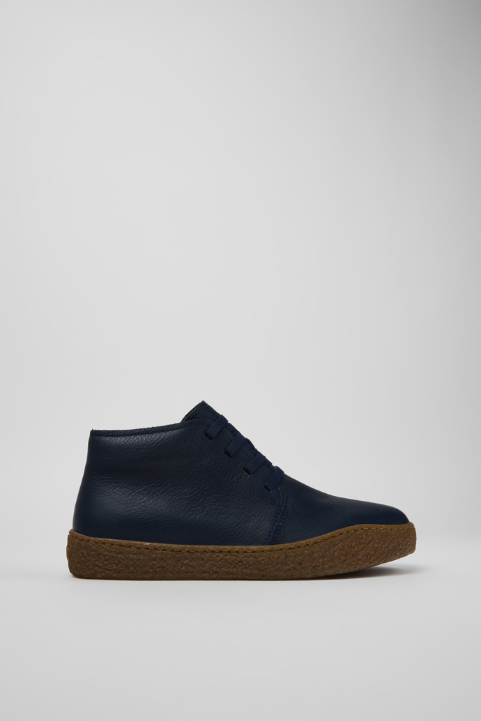 Side view of Peu Terreno Blue Leather Ankle Boots for Men.