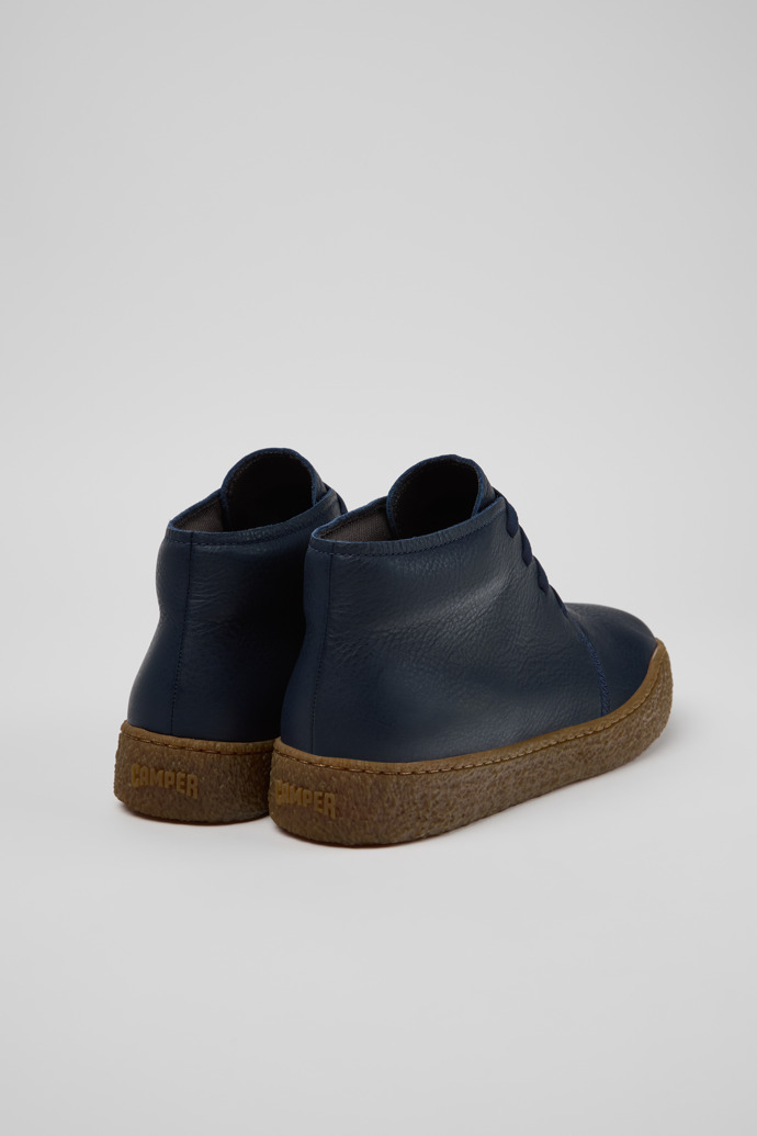 Back view of Peu Terreno Blue Leather Ankle Boots for Men.