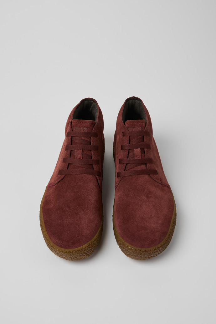 Overhead view of Peu Terreno Burgundy Suede Ankle Boots for Men.