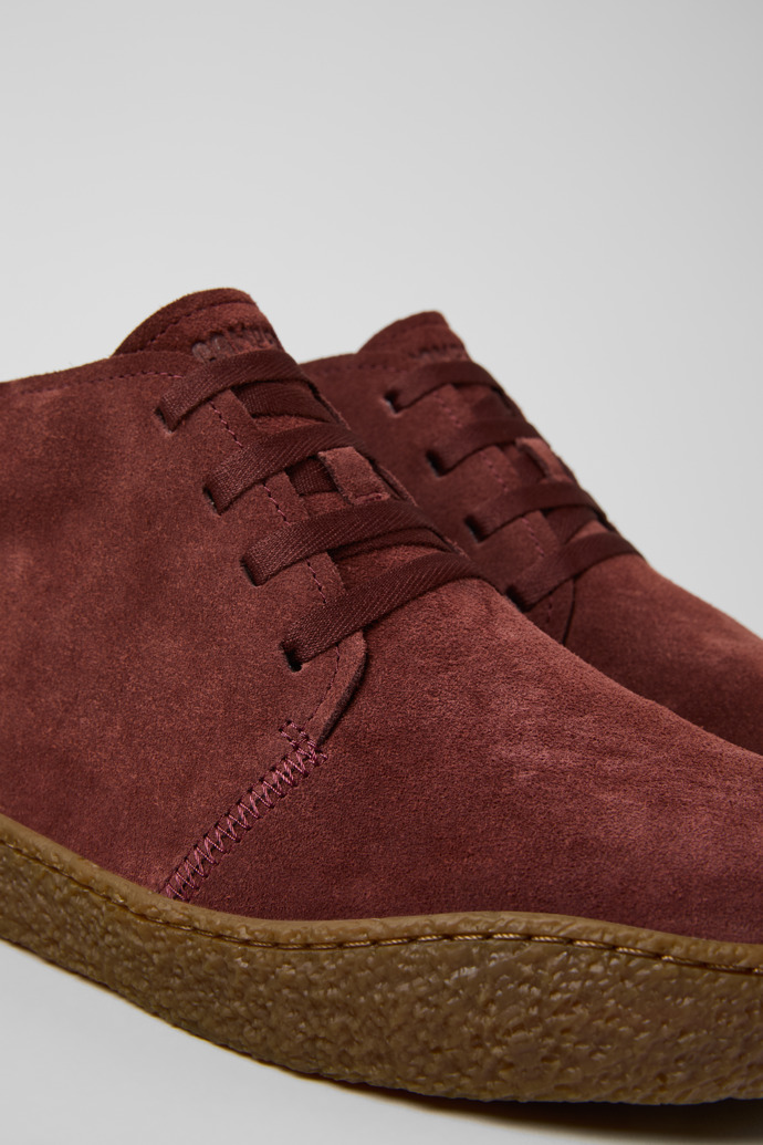 Close-up view of Peu Terreno Burgundy Suede Ankle Boots for Men.