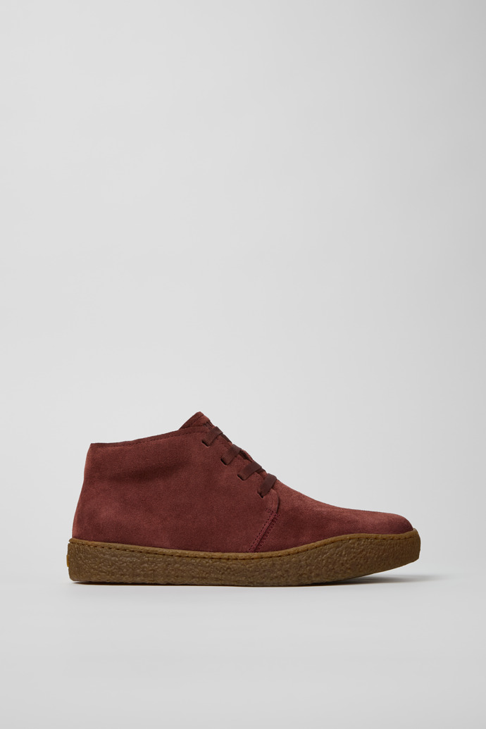 Side view of Peu Terreno Burgundy Suede Ankle Boots for Men.