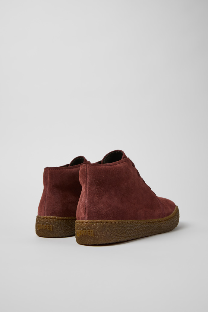 Back view of Peu Terreno Burgundy Suede Ankle Boots for Men.