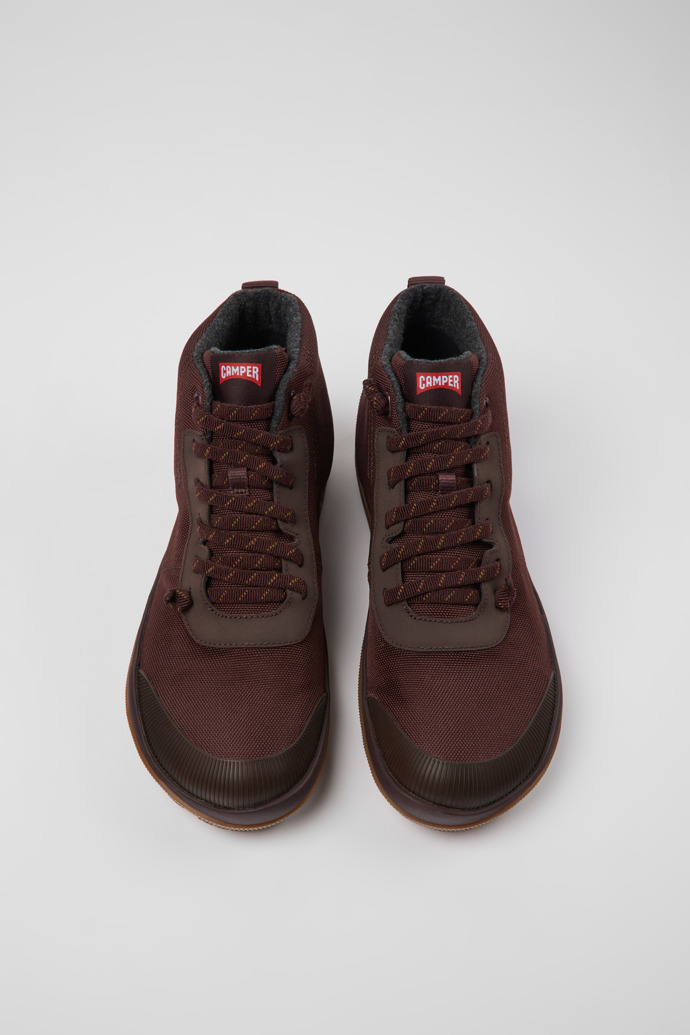Overhead view of Peu Pista Burgundy textile ankle boots for men