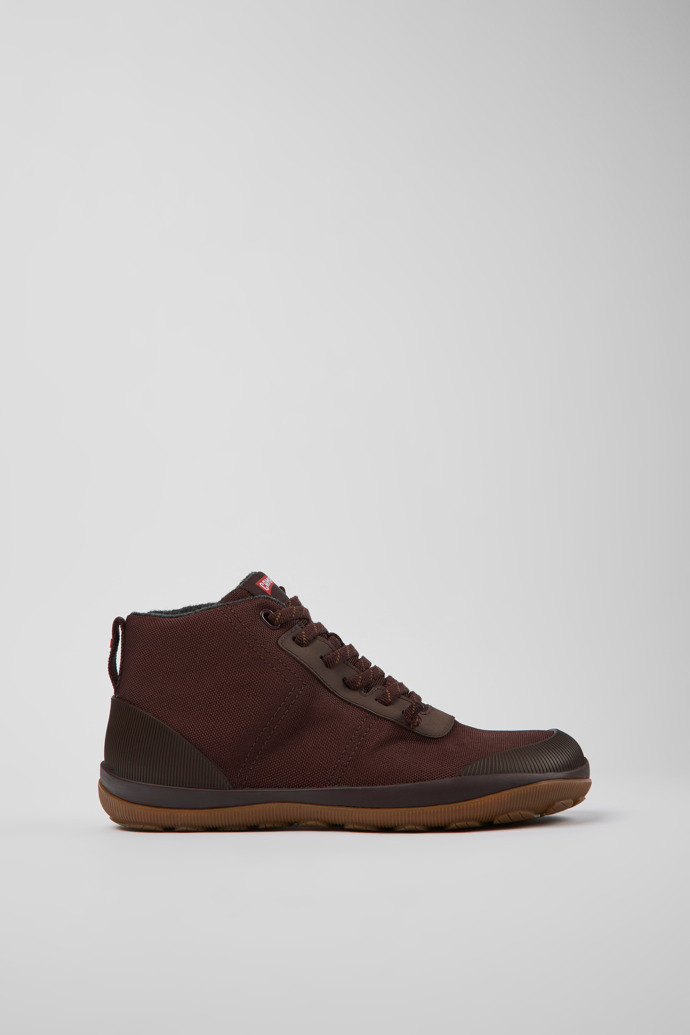 Side view of Peu Pista Burgundy textile ankle boots for men
