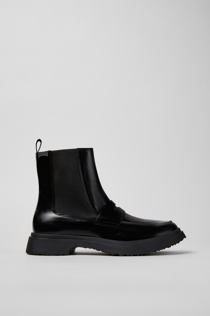 Side view of Walden Black Leather Mid Boots for Men.