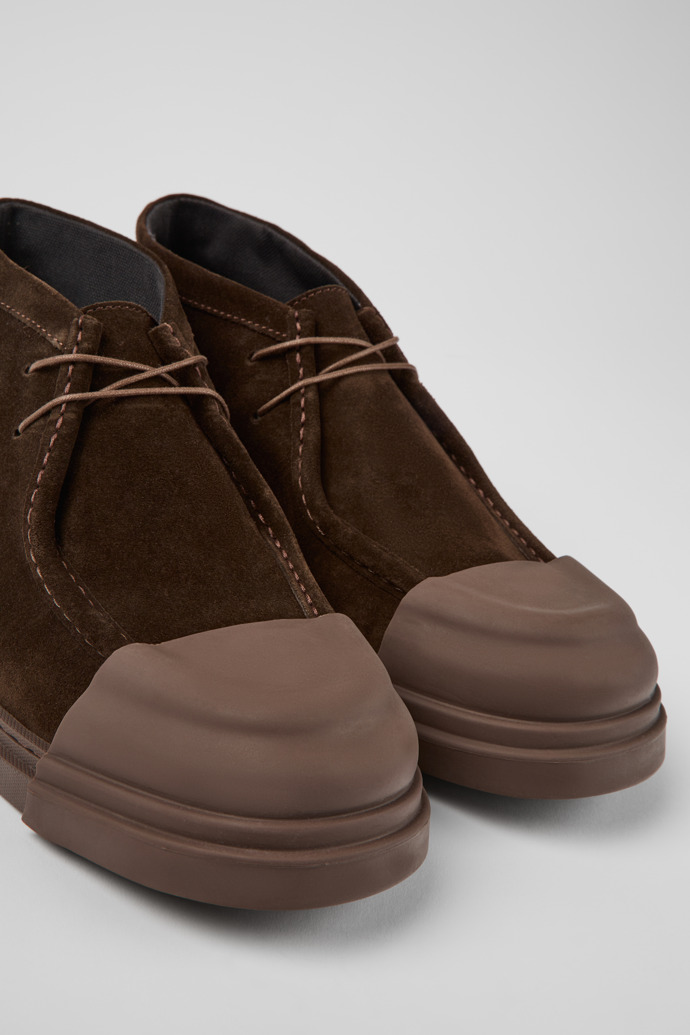 Close-up view of Junction Brown nubuck shoes for men