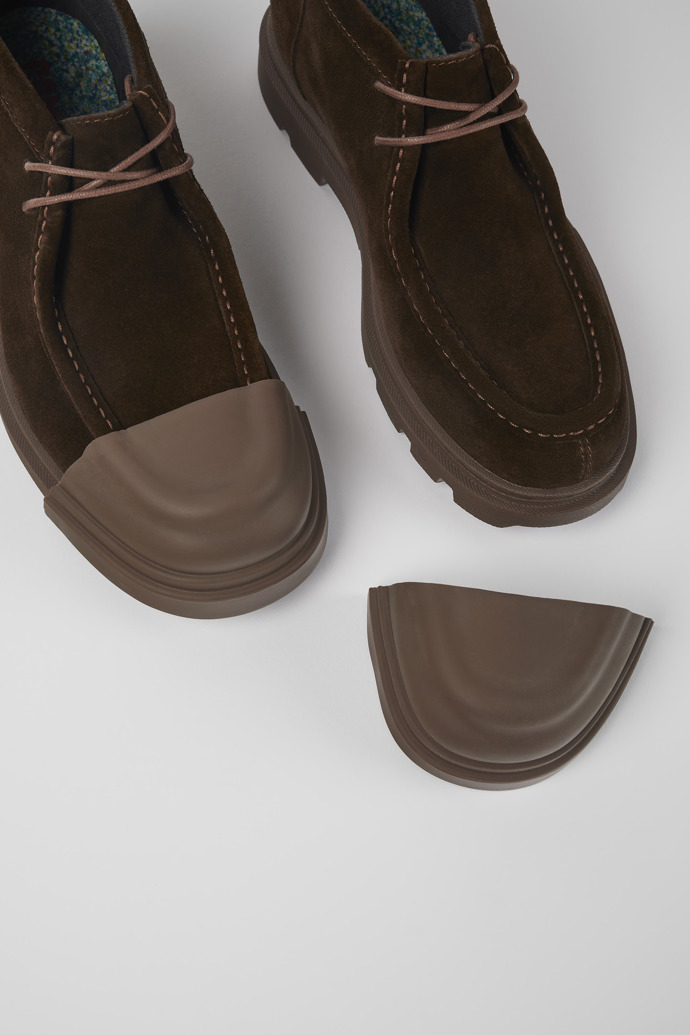 A model wearing Junction Brown nubuck shoes for men