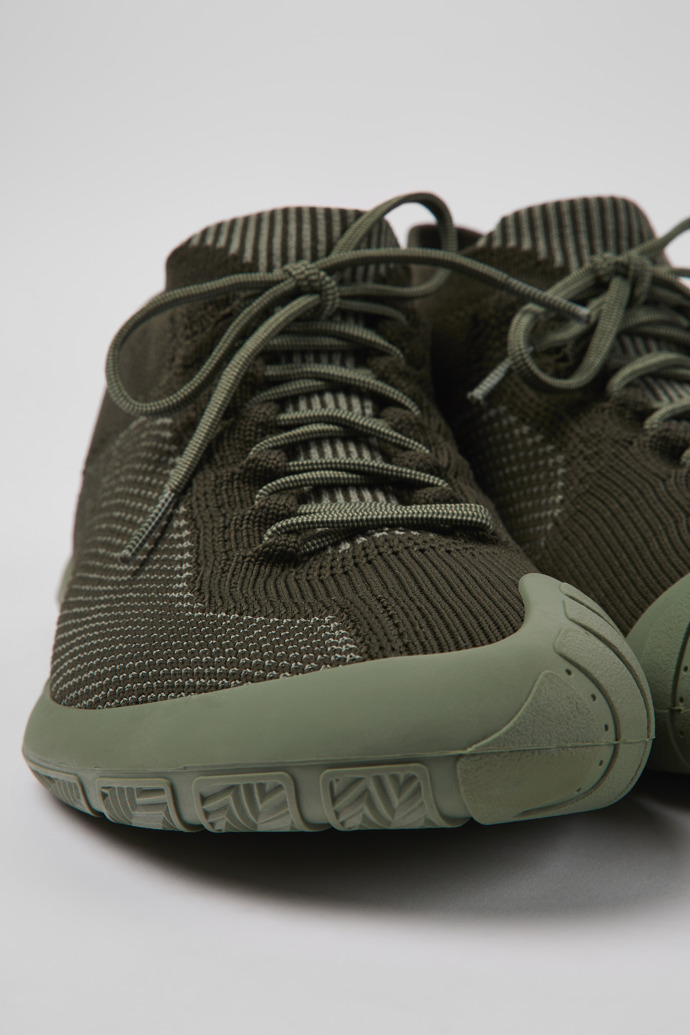 Close-up view of Path Green-gray textile sneakers for men