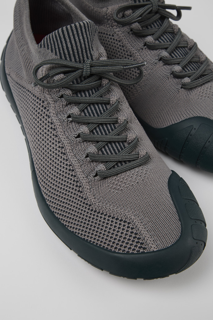 Close-up view of Path Gray textile shoes for men