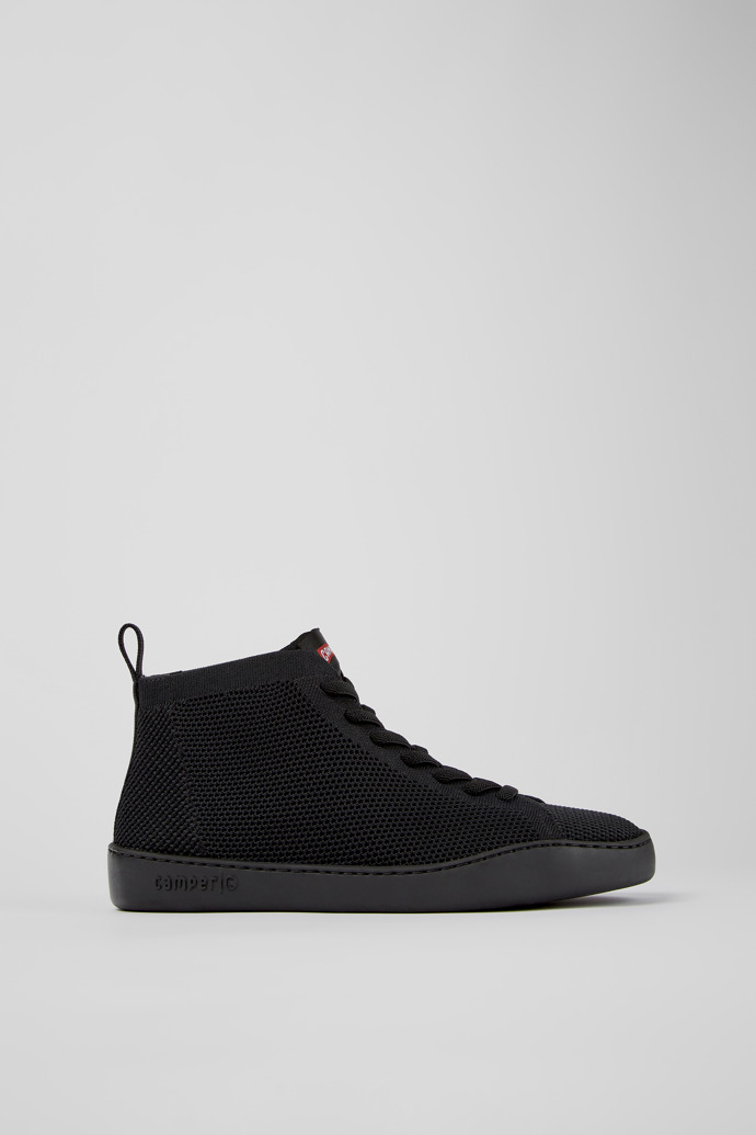 Image of Side view of Peu Touring Black one-piece knit sneakers for men