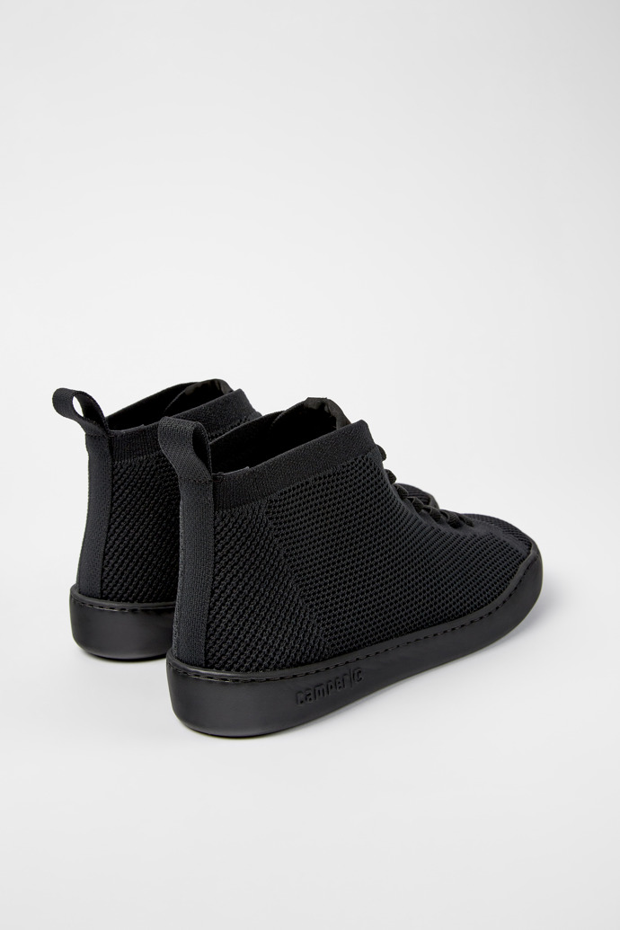 Back view of Peu Touring Black one-piece knit sneakers for men