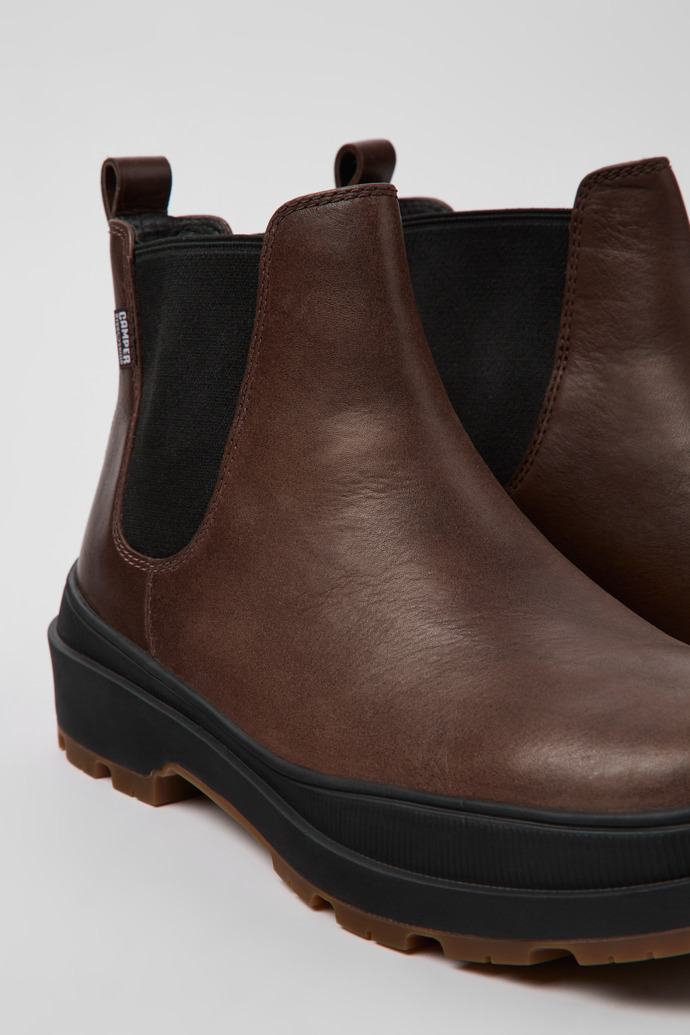 Close-up view of Brutus Trek HYDROSHIELD® Brown leather ankle boots for men