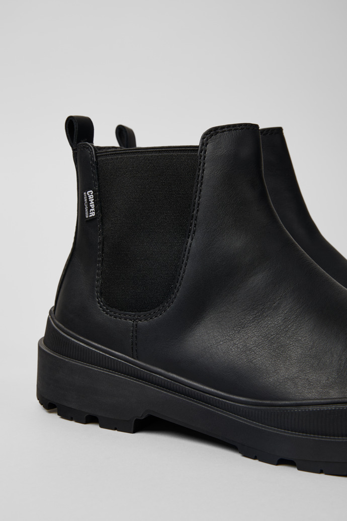 Close-up view of Brutus Trek HYDROSHIELD® Black leather ankle boots for men