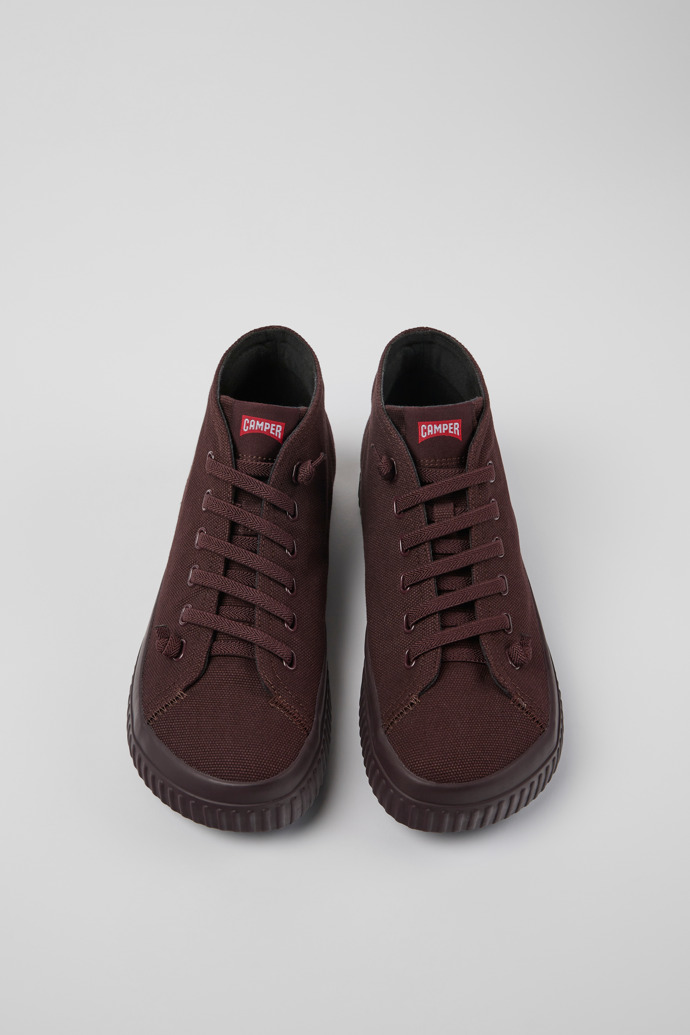 Overhead view of Peu Roda Burgundy recycled cotton sneakers for men