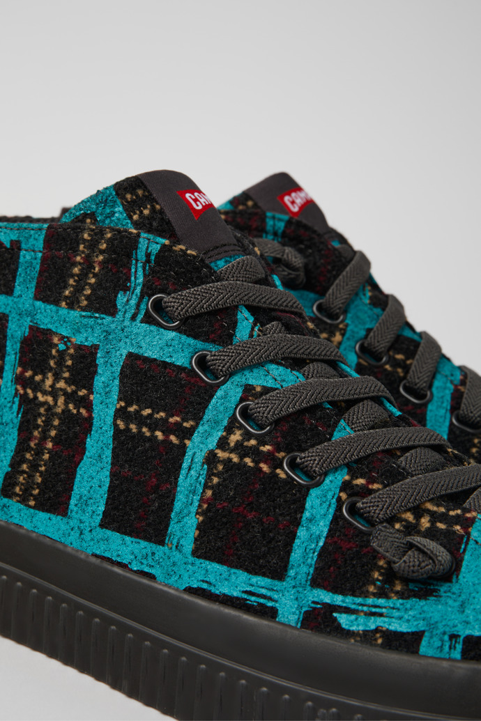 Close-up view of Peu Roda Blue multicolored recycled wool sneakers for men