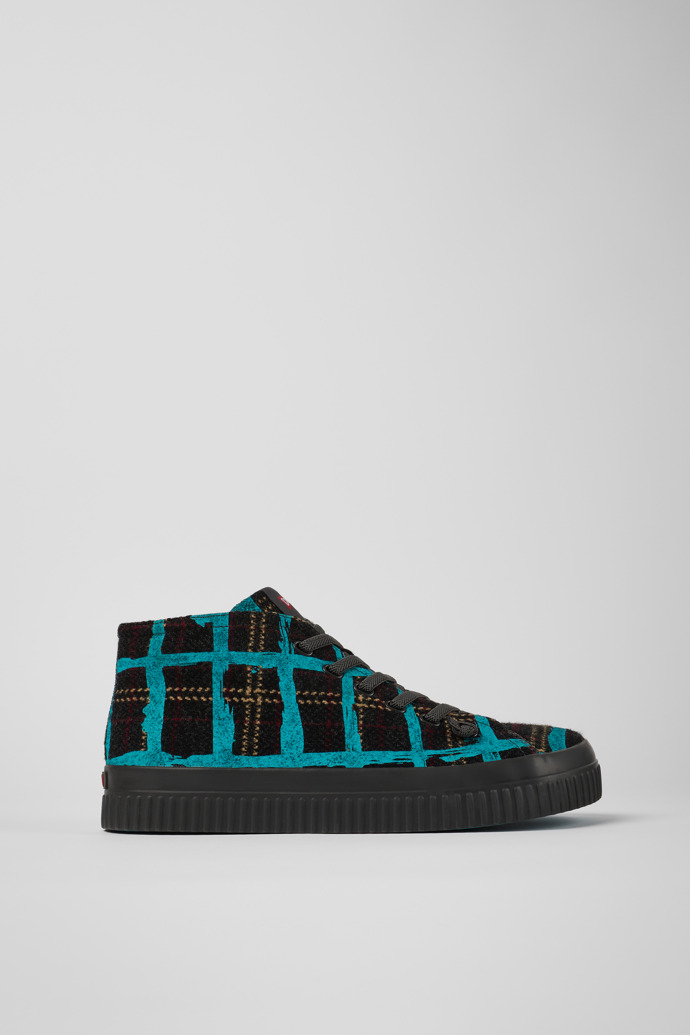 Side view of Peu Roda Blue multicolored recycled wool sneakers for men