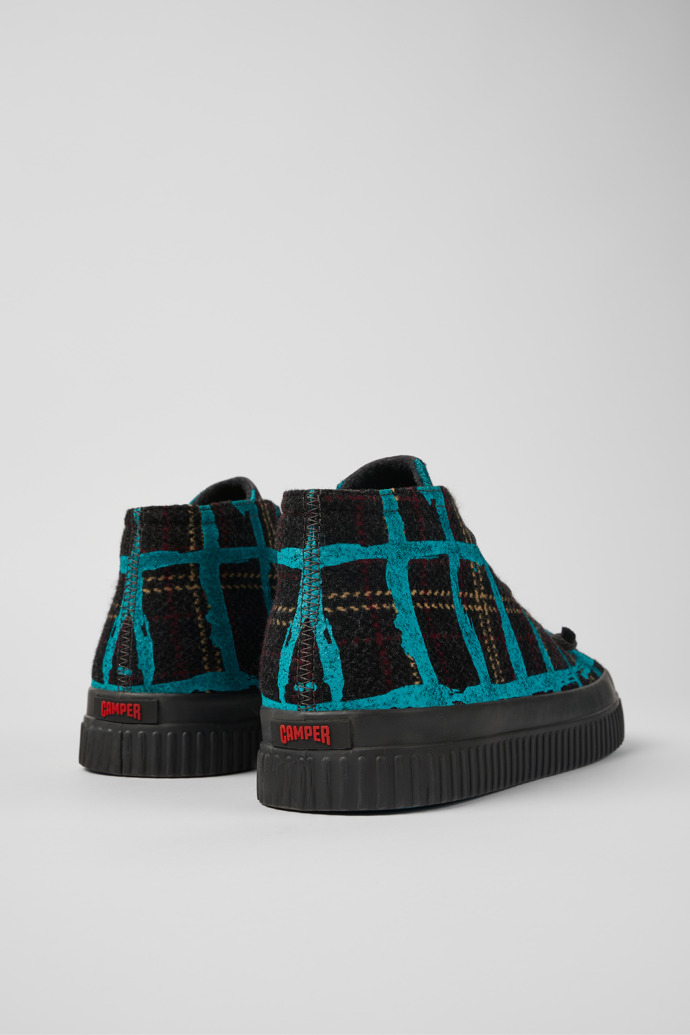Back view of Peu Roda Blue multicolored recycled wool sneakers for men