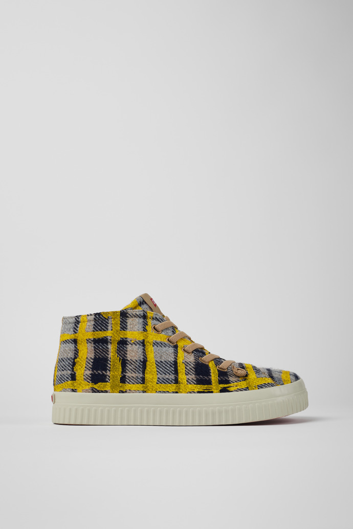 Side view of Peu Roda Yellow multicolored recycled wool sneakers for men