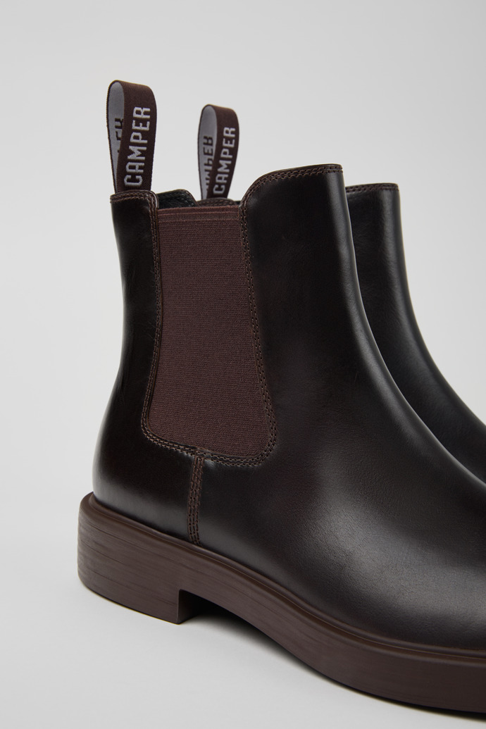 Close-up view of Dean Brown leather ankle boots for men