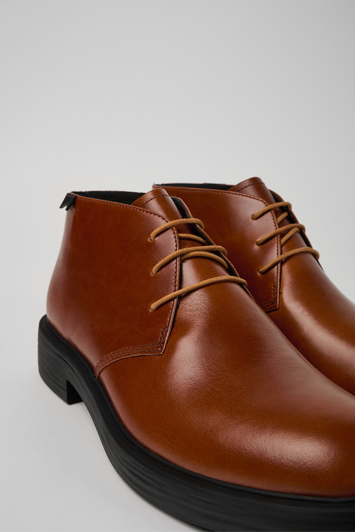 Close-up view of Dean Brown leather ankle boots for men