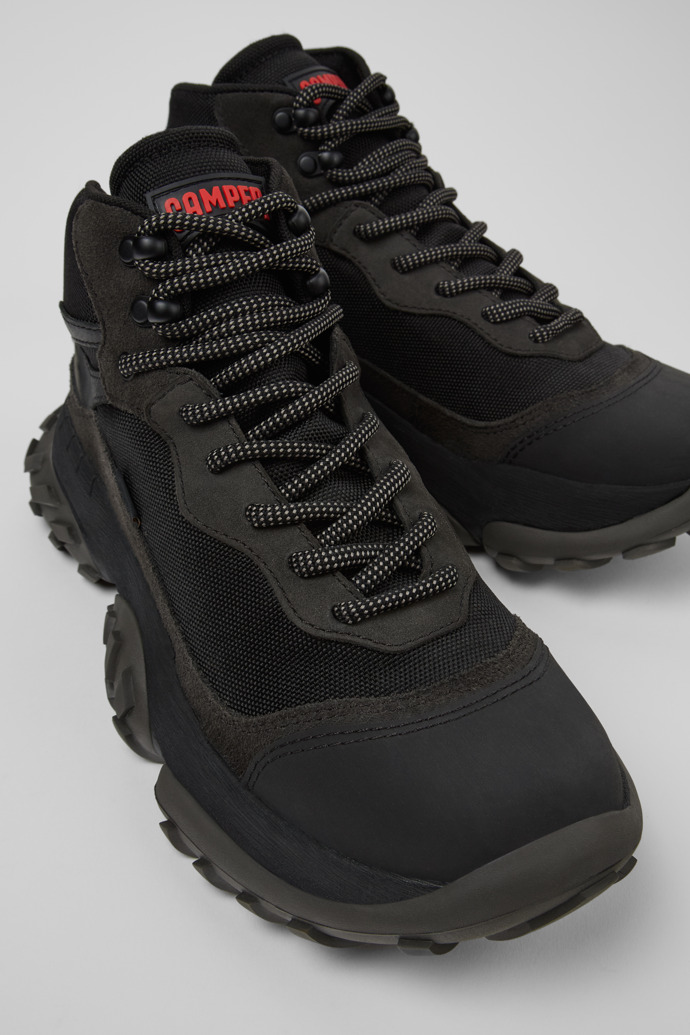 Close-up view of Karst Trek Black and gray ankle boots for men