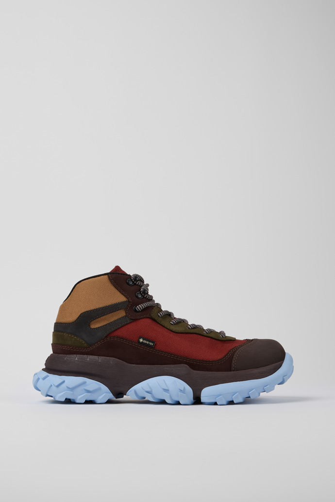 Side view of Karst Trek Brown and red ankle boots for men