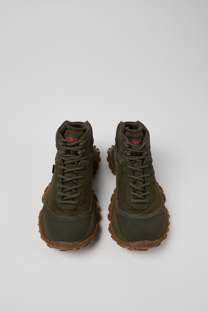 Overhead view of Karst Trek Green Textile and Nubuck Ankle Boots for Men.